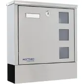 Rottner Briefkasten Lago Inox – Edelstahl, langlebig, mit Sichtfenstern und Zeitungsrolle