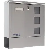 Rottner Briefkasten Lago Silver – Hochwertiger Stahl, Silber, mit Zeitungsrolle
