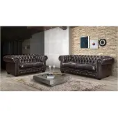 Vente-unique Chesterfield Garnitur 3+2 - Büffelleder - Braun - BRENTON