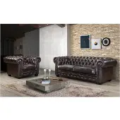 Vente-unique Chesterfield 3+1BRENTON Sitzgarnitur 100% Büffelleder - Farbe: braun mit kastanienbraunen Akzenten