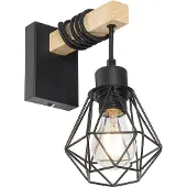 QAZQA Ländliche Wandlampe schwarz mit Holz - Chon