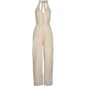 LASCANA Neckholder-Overall aus Leinen-Mix, sommerlicher Jumpsuit mit weitem Bein