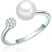 Valero Pearls Ring Sterling Silber Zirkonia Süßwasser-Zuchtperle in silber | Gr.: 56