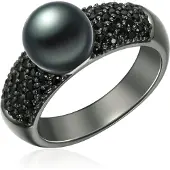 Valero Pearls Ring - Sterling Silber Perlen-Ring Zirkonia Süßwasser-Zuc - Gr. 54 - in Schwarz - für Damen