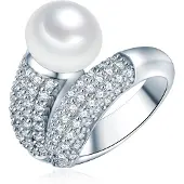 Valero Pearls Ring - Sterling Silber Perlen-Ring Zirkonia Süßwasser-Zuc - Gr. 56 - in Silber - für Damen