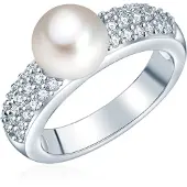 Valero Pearls Ring - Sterling Silber Perlen-Ring Zirkonia Süßwasser-Zuc - Gr. 52 - in Silber - für Damen