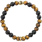 Thomas Sabo A1509-881-2-L17 Totenkopf Armband 17cm - Silber verg. Gelbgold - Tigerauge - Obsidian