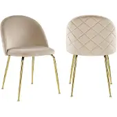 Vente-unique Stuhl 2er-Set - Samt & Goldfarbenes Metall - Beige - MELBOURNE