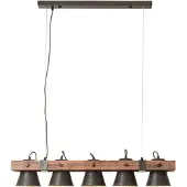 Brilliant Pendelleuchte Plow | 5-flammige vintage Deckenleuchte | schwarz stahl/holz | 5x E27 max. 10W | IP20