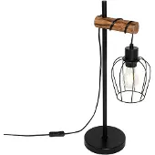 QAZQA - Landhaus I Vintage Ländliche Tischlampe schwarz mit Holz - Stronk I Wohnzimmer I Schlafzimmer - Stahl Länglich - LED geeignet E27