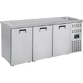 CombiSteel Biertheke BRAUBAR | 3x Türen & Einzelspülbecken rechts | HxBxT 95x210x70cm | +2/+8°C | Edelstahl | + Geschirrtuch