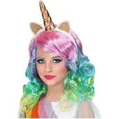 Widmann 46935 - Kinderperücke Einhorn, bunt, Haarreifen mit Horn und Ohren, Mottoparty, Karneval