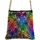 Widmann Kostüm Umhänge Tasche mit Wende Pailletten Regenbogen/ Gold