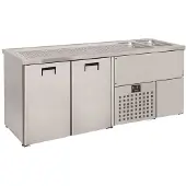 CombiSteel Biertheke BRAUBAR | 2x Türen & Duppelspülbecken rechts | HxBxT 95x195x70cm | +2/+8°C | Edelstahl | + Geschirrtuch