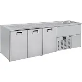 CombiSteel Biertheke BRAUBAR | 3x Türen & Doppelspülbecken rechts | HxBxT 95x250x70cm | +2/+8°C | Edelstahl | + Geschirrtuch