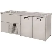 CombiSteel Biertheke BRAUBAR | 2x Türen & Doppelspülbecken links | HxBxT 95x195x70cm | +2/+8°C | Edelstahl | + Geschirrtuch