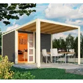 Karibu Gartenhaus Gerätehaus Qubic 2 im Set mit Anbaudach terragrau 542,5x276x214 cm