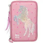 Miss Melody 3-Fach Federtasche Rosa, Pailletten