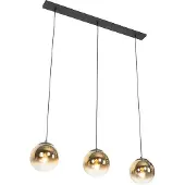 QAZQA - Art Deco Art Deco Hängelampe I Pendellampe I Pendelleuchte schwarz mit Gold I Messing länglich 3-flammig - Pallon I Wohnzimmer I Schlafzimmer - Glas Länglich - LED geeignet E27