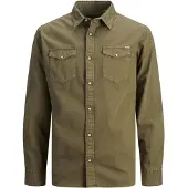 Jack & Jones Langarmhemd "JJESHERIDAN SHIRT L/S NOOS", Herren, Gr. S, N-Gr, grün (olivgrün), Web, Obermaterial: 100% Baumwolle, slim fit, Hemden Langarmhemd, mit angesetzter Brusttasche