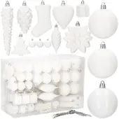 Springos Weihnachtskugeln - - 72 Stück - Kunststoff - Weiß - 8 cm
