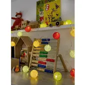 Konstsmide - LED Dekolichterkette, bunte Baumwollkugeln, groß, 16 warm weiße Dioden, 24V Innentrafo, transparentes Kabel