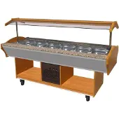 CombiSteel Buffet Kühltheke MORRIS auf Rollen | LED | 6/1 GN | HxBxT 85/135x220x90cm | +0/+10°C | Braun | + Geschirrtuch