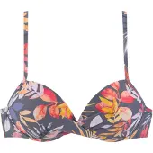 Vivance Push-Up-Bikini-Top "Leilani", Damen, Gr. 34, Cup C, grau (grau, bedruckt), Recycling-Polyamid, bedruckt, geblümt, Bikini-Oberteile Push-Up-Bikini-Top, in getwisteter Optik