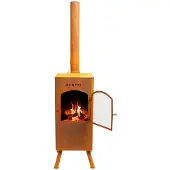 Bonfeu BonCarré Rost - Terrassenofen - Feuerstelle mit Funkenschutz für entspannte Abende - Feuersäule Outdoor - Terrassenkamin mit Grillrost - Gartenofen aus hochwertigem Cortenstahl - 35x35x153cm