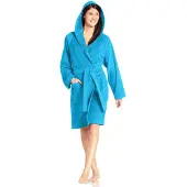 Vossen Unisex-Bademantel "Texas, ideal für Sauna & Spa, Hotelbademantel, Morgenmantel" Gr. XS, blau (türkis), L:109cm, Webvelours, Hausmäntel, Unisex-Bademantel, für Damen & Herren