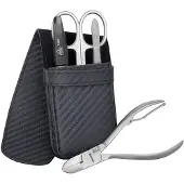 Erbe Maniküre-Etui "Maniküre-Lederetui Travel" 4-tlg Rindleder in Carbonoptik rostfrei