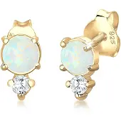 Elli Paar Ohrstecker Opal Rund und Zirkonia 925 Silber