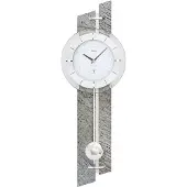 AMS F5306 Pendel-Funkwanduhr mit Holzgehäuse und Stein-Aluminium-Auflage