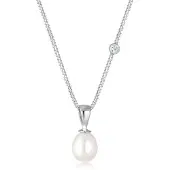Elli Halskette - Halskette Süßwasserzuchtperle Diamant 925 Sterling - Gr. unisize - in Weiß - für Damen