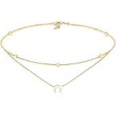 Elli Halskette Layer Choker Astro Halbmond Sterne 925 Silber Elli Gold