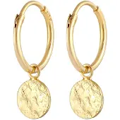Elli Ohrringe Creolen Plättchen Coin Organic Look 925 Silber Elli Gold
