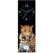 ARTland Glas Wanduhr Quarzuhr - goldene Zeiger Wütender wilder Leopard Größe: 20x60 cm