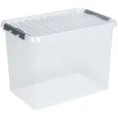Sunware Aufbewahrungsbox Q-LINE, Verschlussclips, transparent, stapelbar, 72L, L 600 x B 400 x H 420 mm, grau