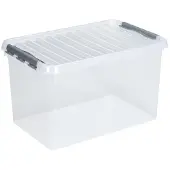 Sunware Aufbewahrungsbox Q-LINE, Verschlussclips, transparent, stapelbar, 62L, L 600 x B 400 x H 420 mm, grau