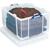 Really Useful Box Transportbox , Volumen 145 l, L 810 x B 620 x H 430 mm, stapelbar, mit Deckel & Klappgriffen, PP, transparent
