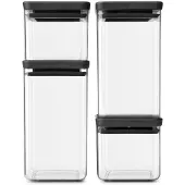 Brabantia Tasty+ Stapelbare Vorratsbehälter - 2 x 0,7 und 2 x 1,6 L - Dark Grey (4er Set)