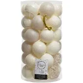 Décoris Weihnachtskugel Kunststoff Mix d6 cm Wolle weiß 37Stk (mix)