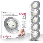 B.K.Licht Einbauspot 68mm 5er Set - 230V, 5,5W, 470lm, LED, dimmbar, warmweiß, matt-nickel