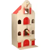 Playwood Holz Lagerhaus Puppenhaus mit Flaschenzug und roten Türen 67 cm