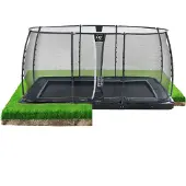 Exit Dynamic Trampolin 244x427cm, mit Sicherheitsnetz, Bodentrampolin, Rechteckig, für Kinder, Schwarz