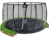 Exit Dynamic Trampolin ø366cm, mit Sicherheitsnetz, Bodentrampolin, Rund, für Kinder, Schwarz