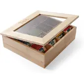 Hendi Teebox 12 Faecher Holzbox mit Sichtfenster