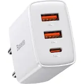Baseus Kompaktes Schnelles Ladegerät 2X Usb / Usb Typ C 30W 3A Stromversorgung Schnellladung Weiss (Ccxj-E02)