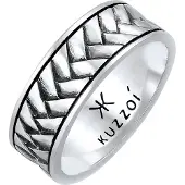 KUZZOI Ring Herren Bandring Fischgräten Vintage 925 Silber Kuzzoi Schwarz