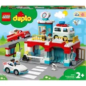 LEGO 10948 DUPLO Parkhaus mit Autowaschanlage mit Spielzeugauto, Wohnmobil und Rennauto, Garagen-Spielzeug inkl. 4 Figuren, für Kleinkinder, Mädchen und Jungen ab 2 Jahre